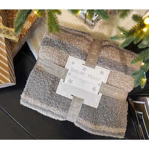 Barefoot Dreams CozyChic Variegated Stripe Blanket, 45x60”, BNWT Tan/Warm Gray